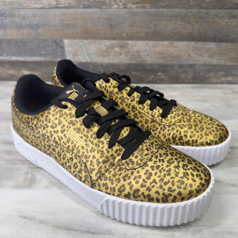 Puma Carina Leopard Womens Size 9.5 Sneakers Metallic Leopard Gold Black